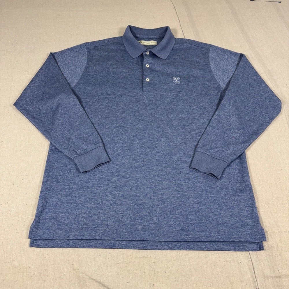 Donald Ross Polo Mens M Blue Long Sleeve Performance Golf VCC 1908 Logo